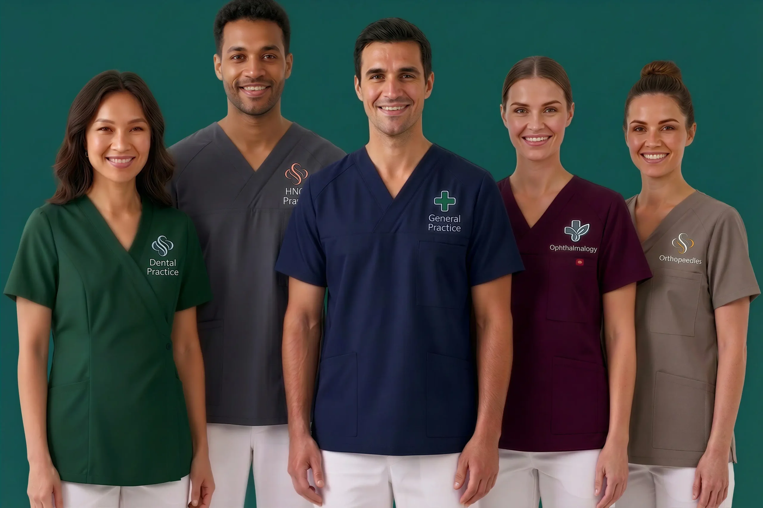 Healthcare team in professional uniforms
