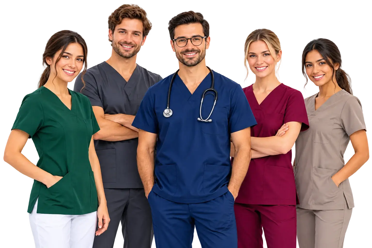 Healthcare team in professional uniforms